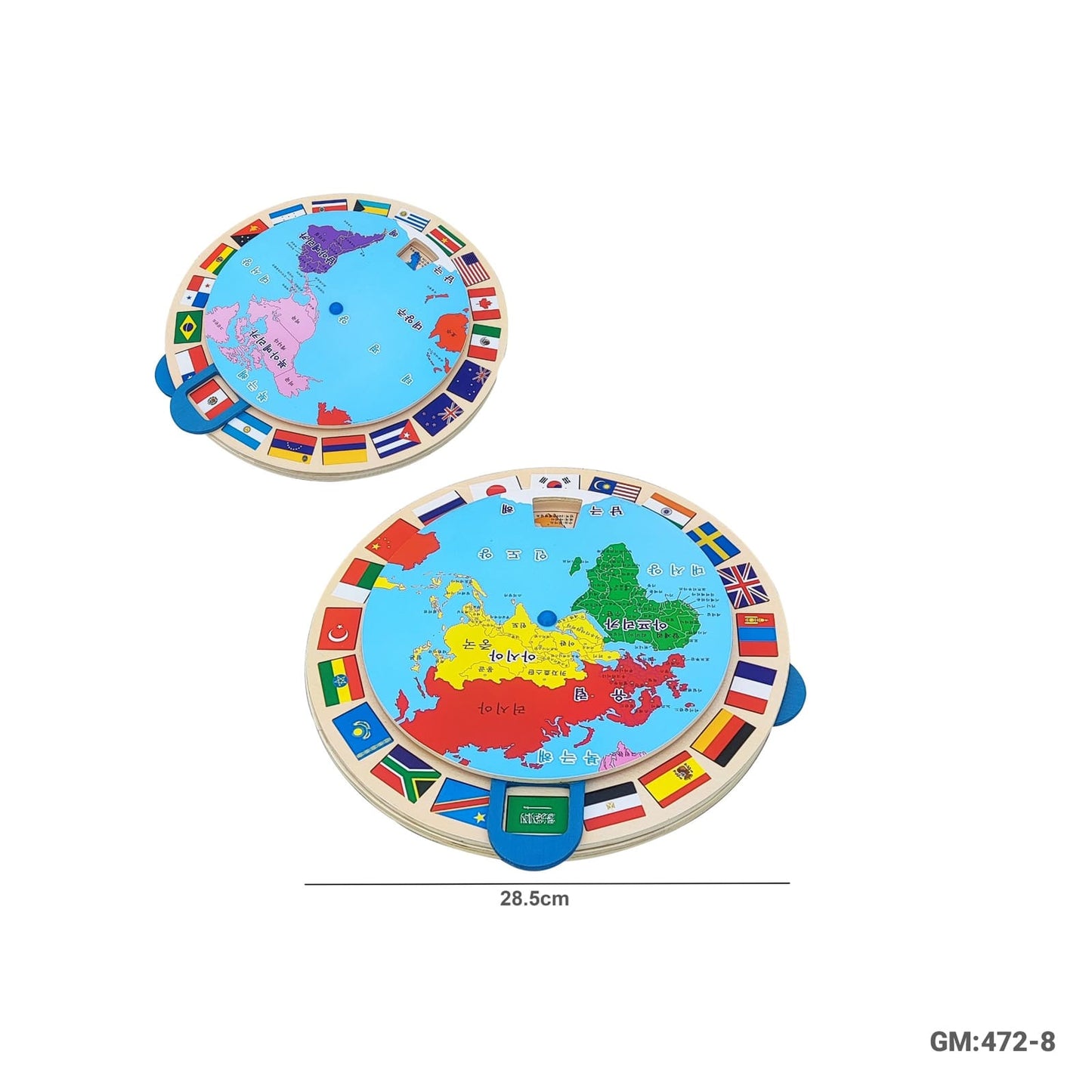 2 Side Wooden Educational Rotating World Map Puzzle Board "472-8"