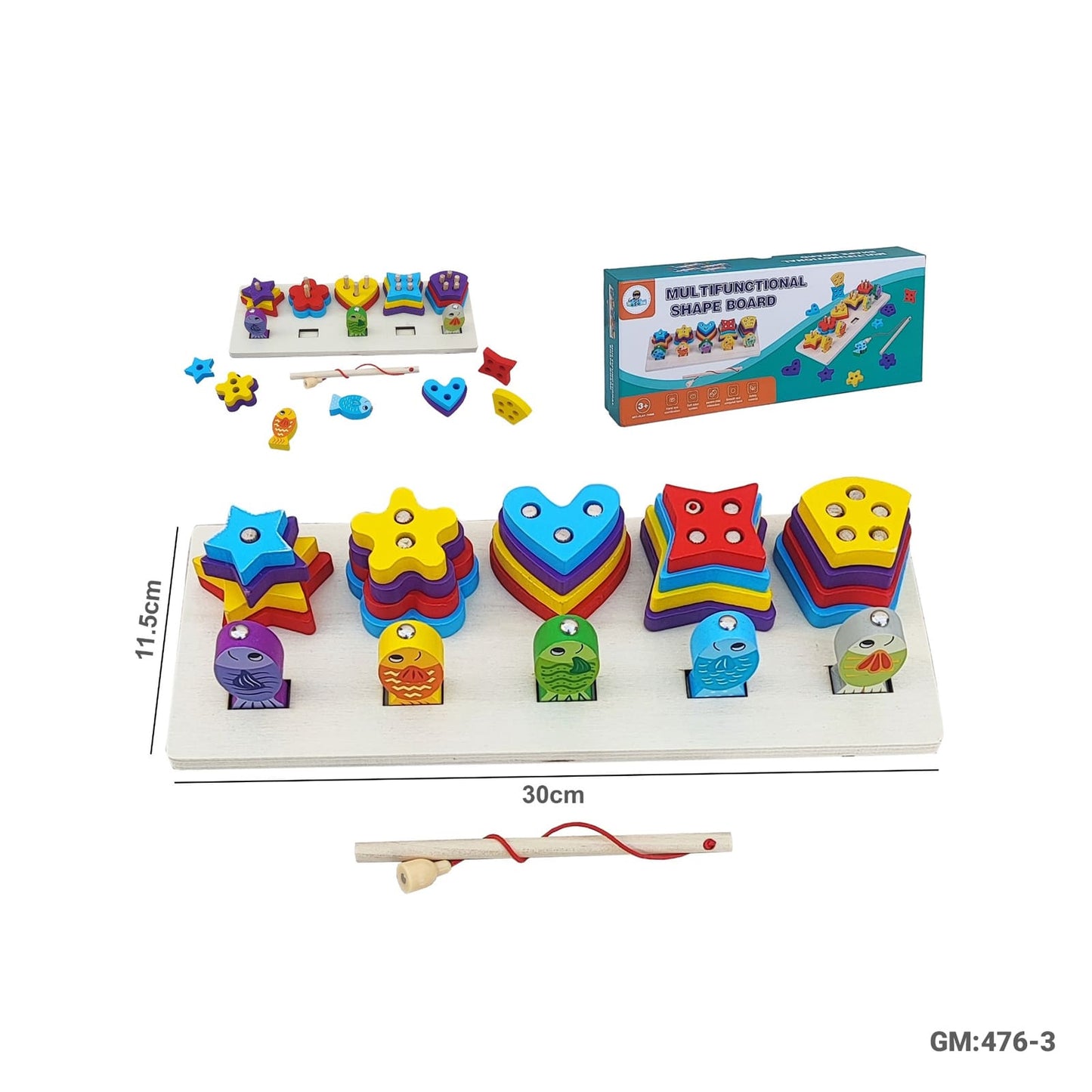 Wooden Geometric Puzzles Stacking Game, Colors and Shape Sorting "476-3"