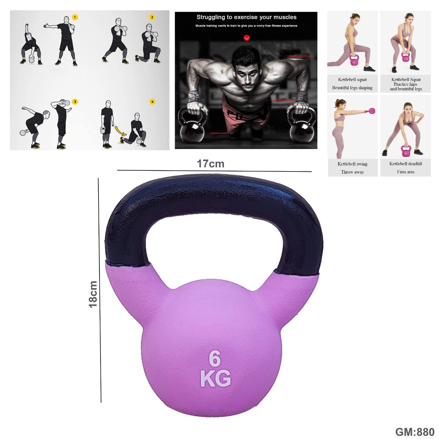 Non-Slip Weightlifting Kettle Bell for Full Body Workout 6KG "880"