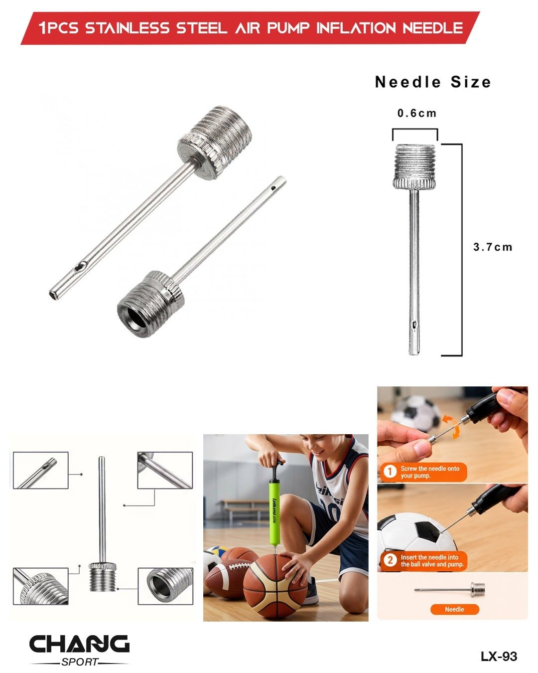 Stainless Steel Air Pump Inflation Needle – 1 Piece "LX-93"