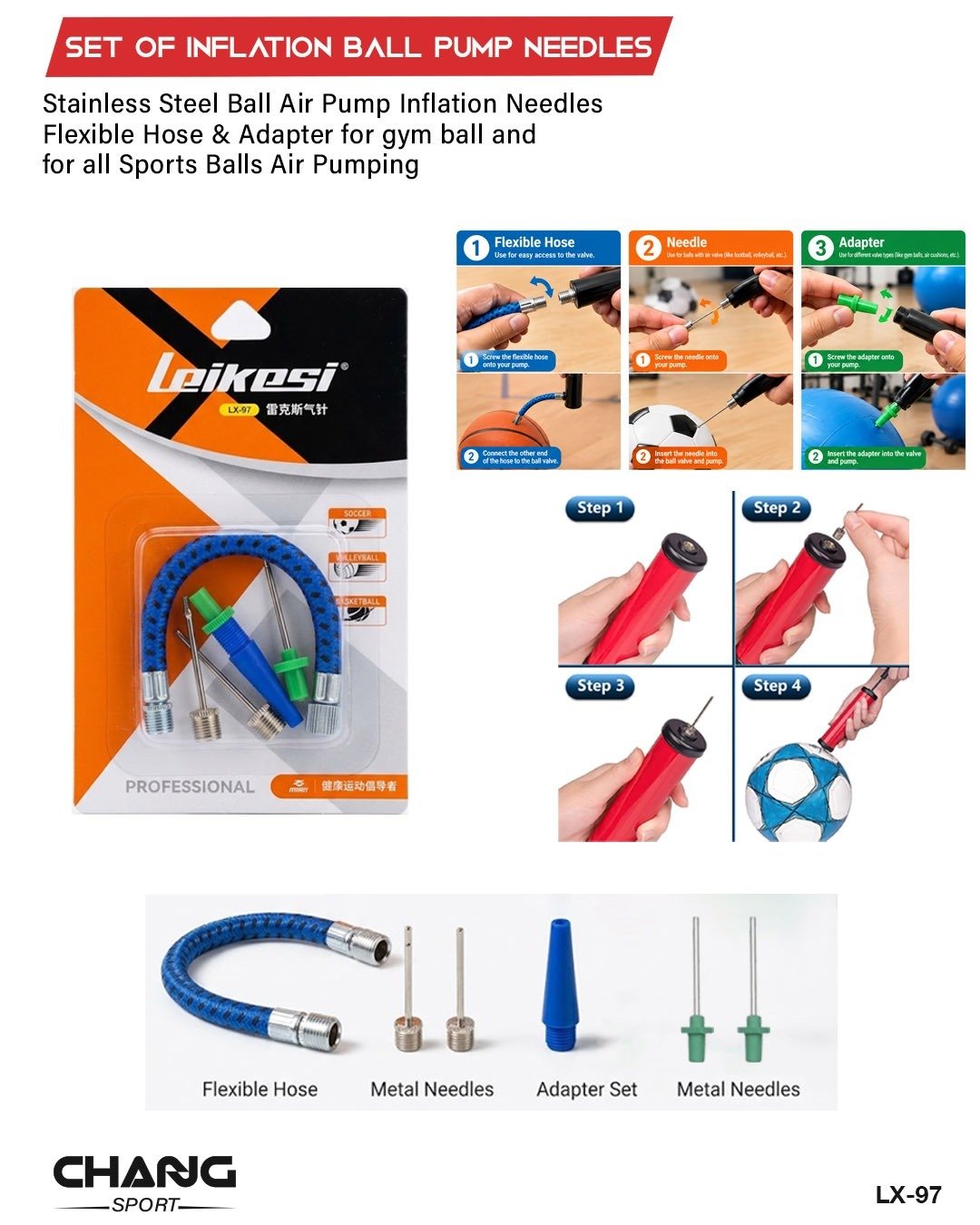 Multipurpose Ball Pump Needle & Adapter Set – Flexible Hose Kit "LX-97"