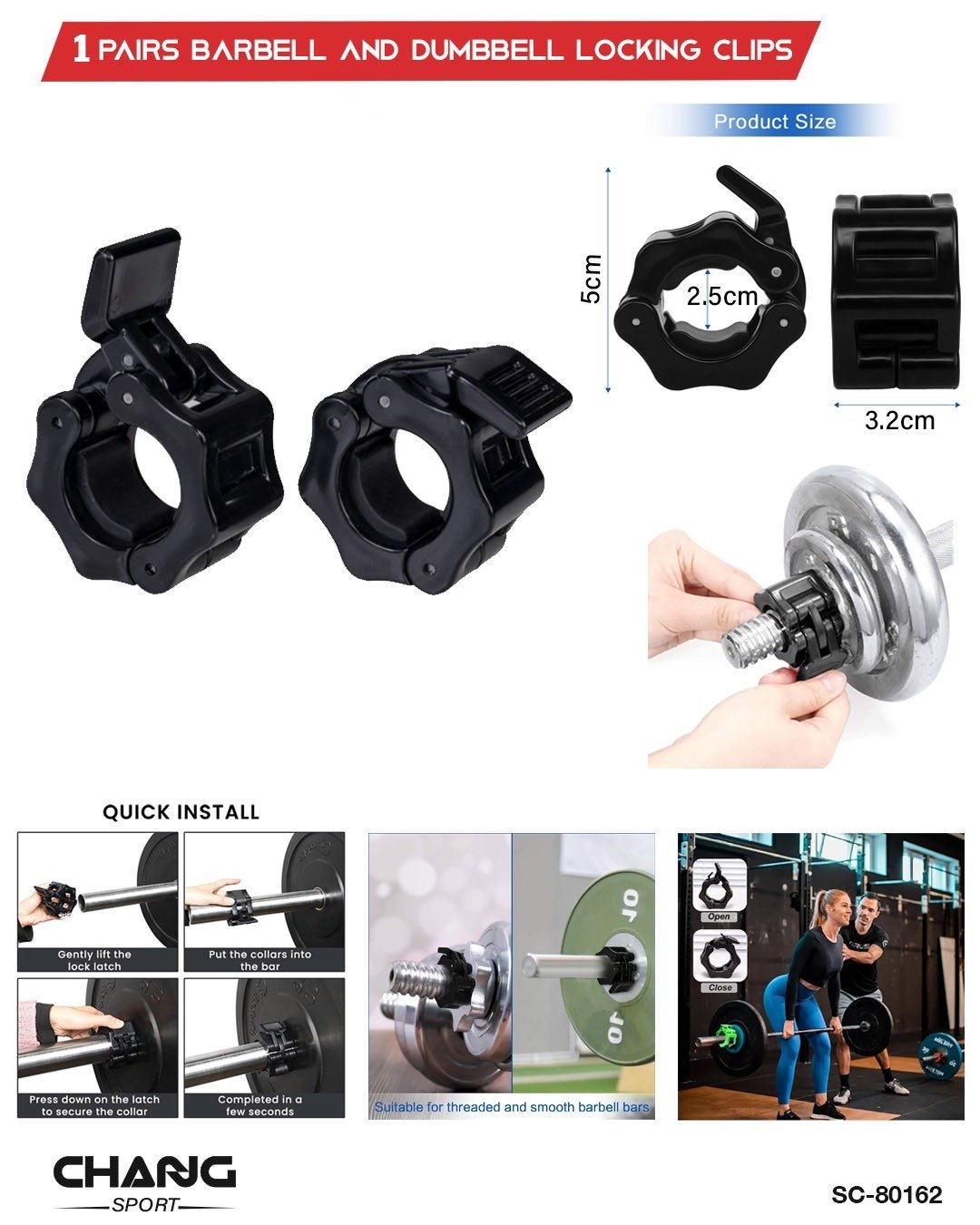 Barbell & Dumbbell Locking Clips – 1 Pair Quick-Lock Collars "SC-80162"