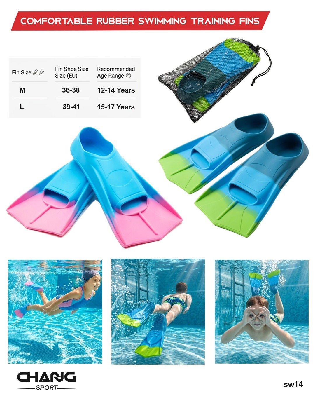 Rubber Swimming Training Fins – Medium & Large Sizes "SW14"