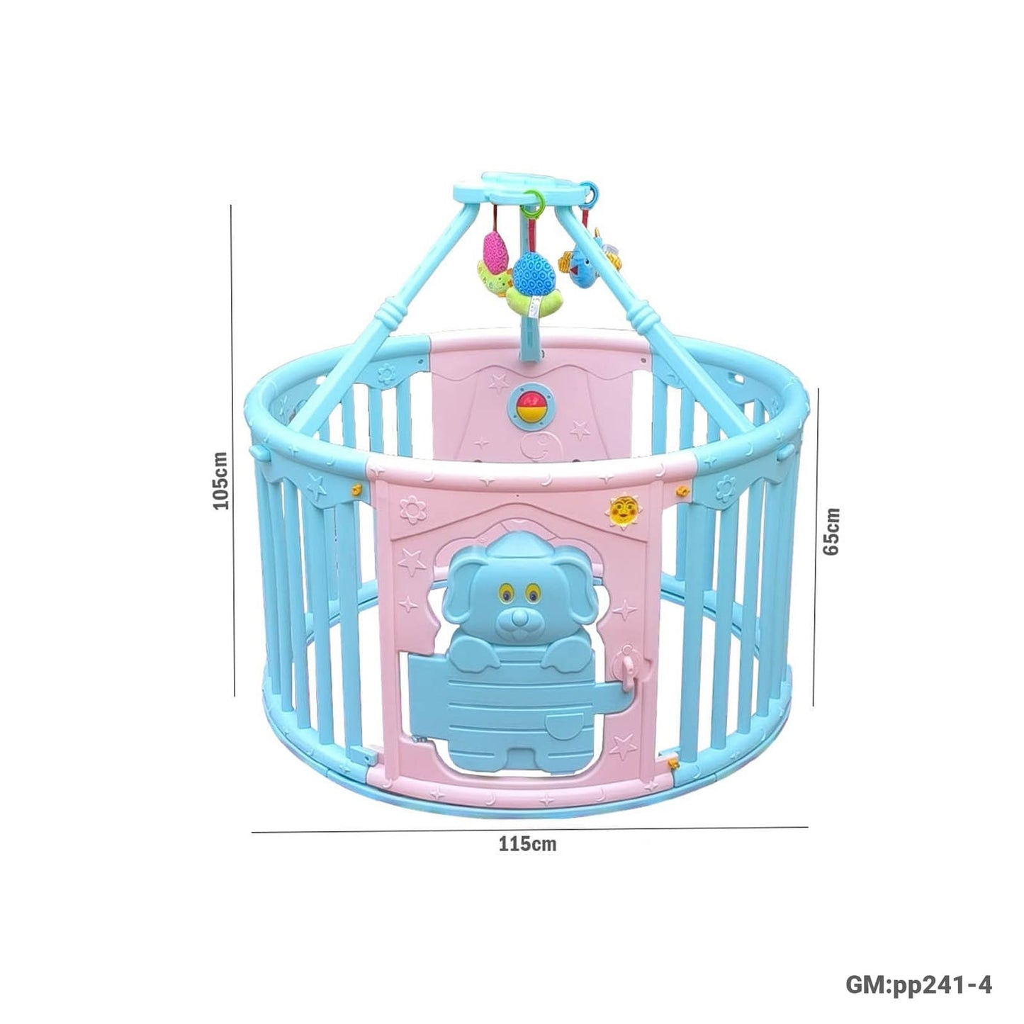 Multicolour Plastic Baby Playpen - Round Shape with Hanging Toys "pp241-4"
