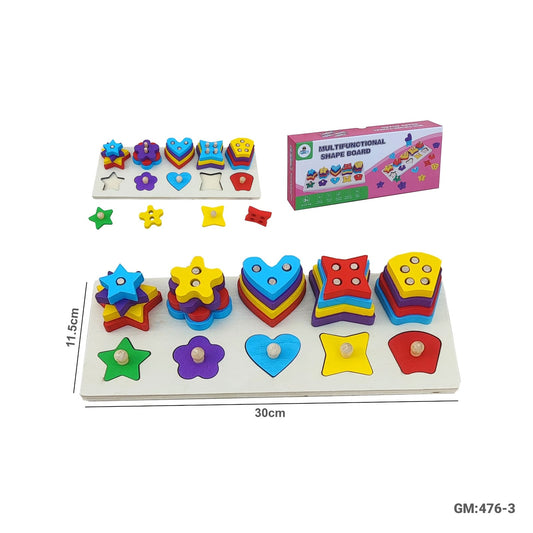 Wooden Geometric Puzzles Stacking Game, Colors and Shape Sorting "476-3"