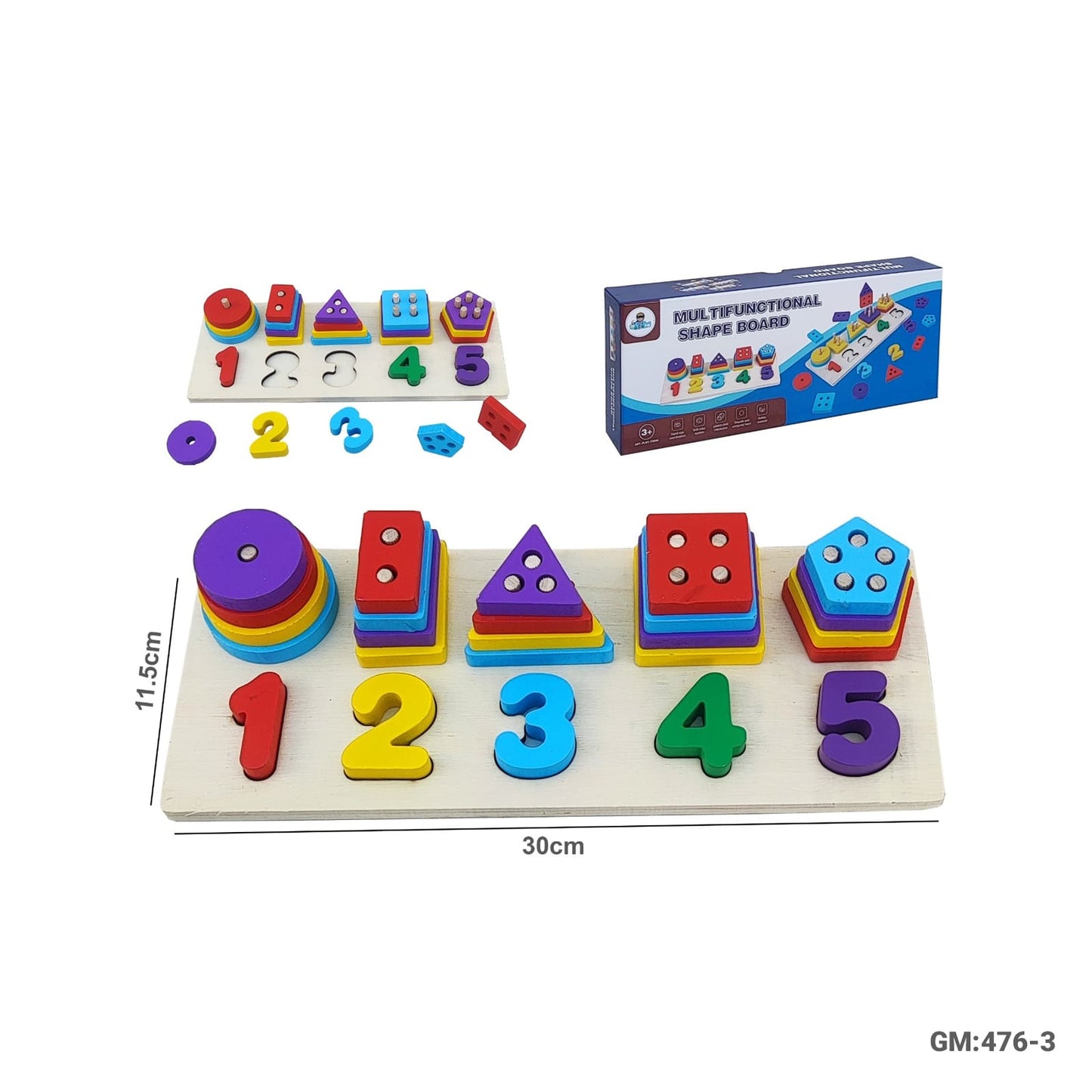 Wooden Geometric Puzzles Stacking Game, Colors and Shape Sorting "476-3"