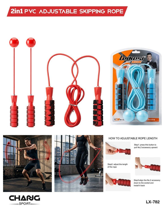 2-in-1 PVC Adjustable Skipping Rope – Corded & Cordless Jump Rope "LX-782"