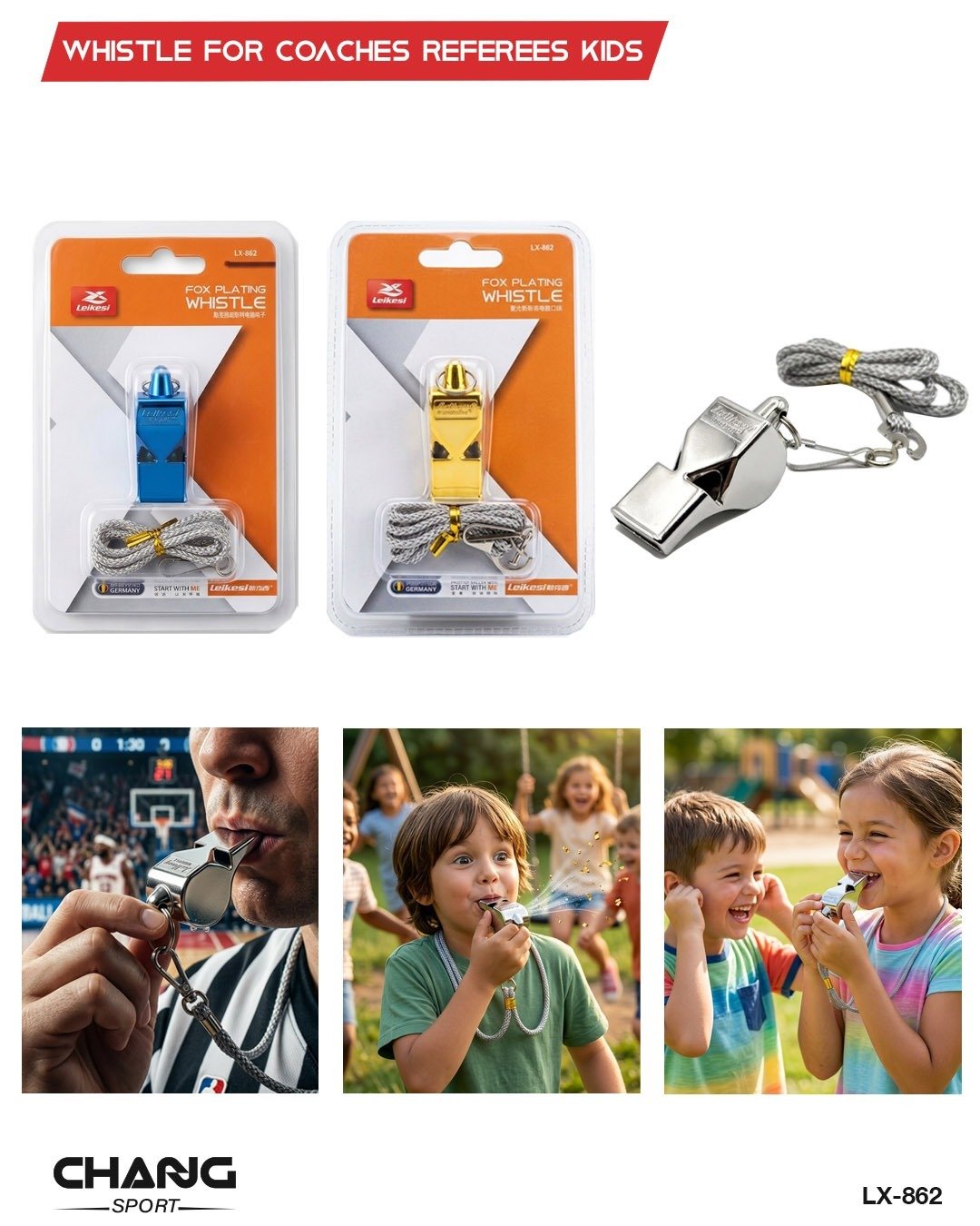 Metal Sports Whistle with Lanyard – Coaches & Referees "LX-862"