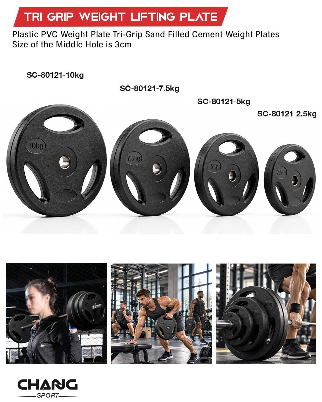 Tri-Grip Weight Lifting Plate – PVC Cement Weight Plate "SC-80121"