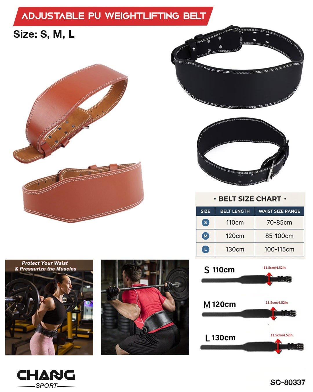 Adjustable PU Weightlifting Belt – Lightweight Gym Support Belt for Strength Training "SC-80337"