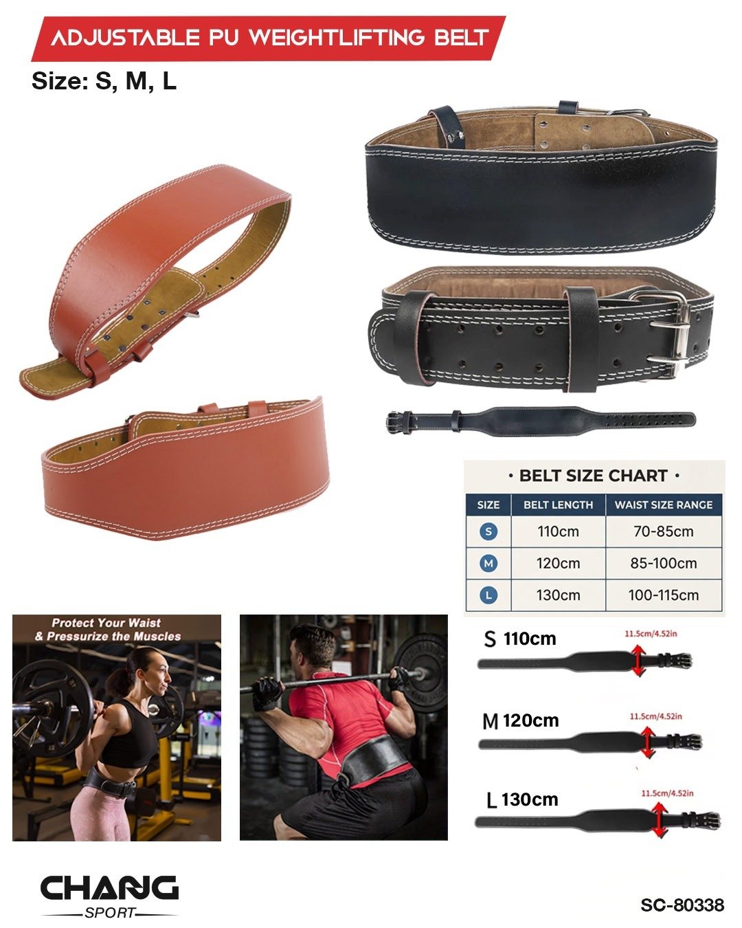 Adjustable PU Weightlifting Belt – Gym Support Belt for Squats, Deadlifts & Powerlifting "SC-80338"