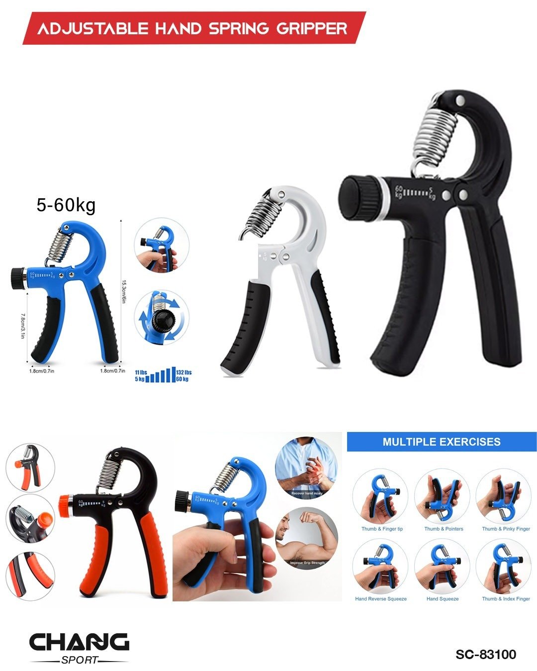 Adjustable Hand Grip Strengthener 5–60kg – Forearm & Finger Exercise Gripper "SC-83100"