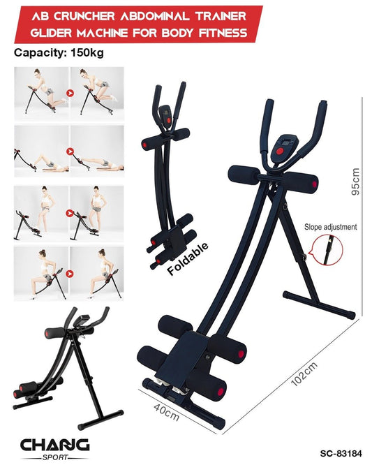 Foldable Ab Cruncher Abdominal Trainer Glider Machine with LCD Display – 150kg Capacity "SC-83184"