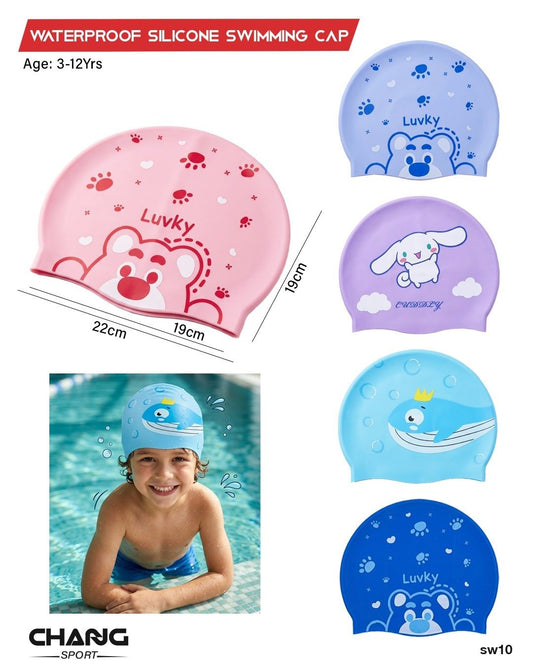 Kids Printed Silicone Swimming Cap – Ages 3–12 "SW10"