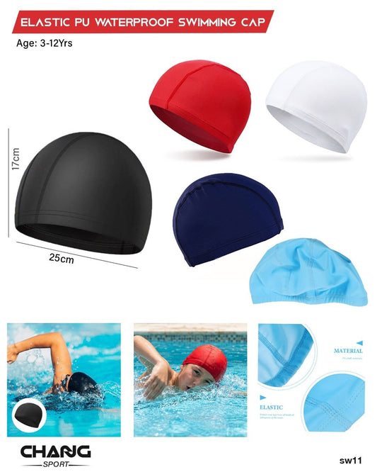 Kids Elastic PU Waterproof Swimming Cap "SW11"