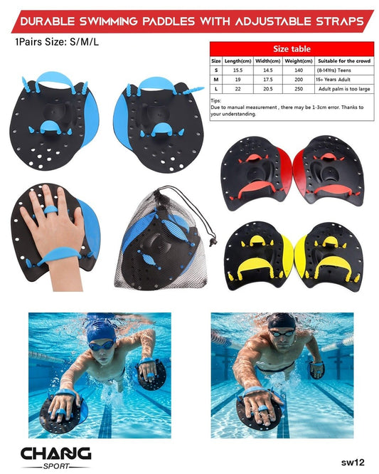 Swimming Hand Paddles with Adjustable Straps – 1 Pair "SW12"
