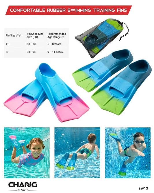 Kids Rubber Swimming Training Fins – Short Blade Swim Flippers "SW13"