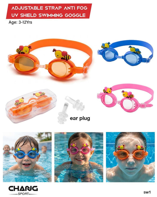 Kids Anti-Fog UV Shield Swimming Goggles with Earplugs "SW1"