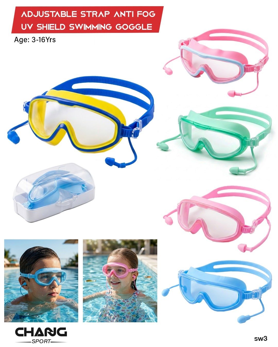 Kids & Teens Anti-Fog UV Shield Swimming Goggles "SW3"