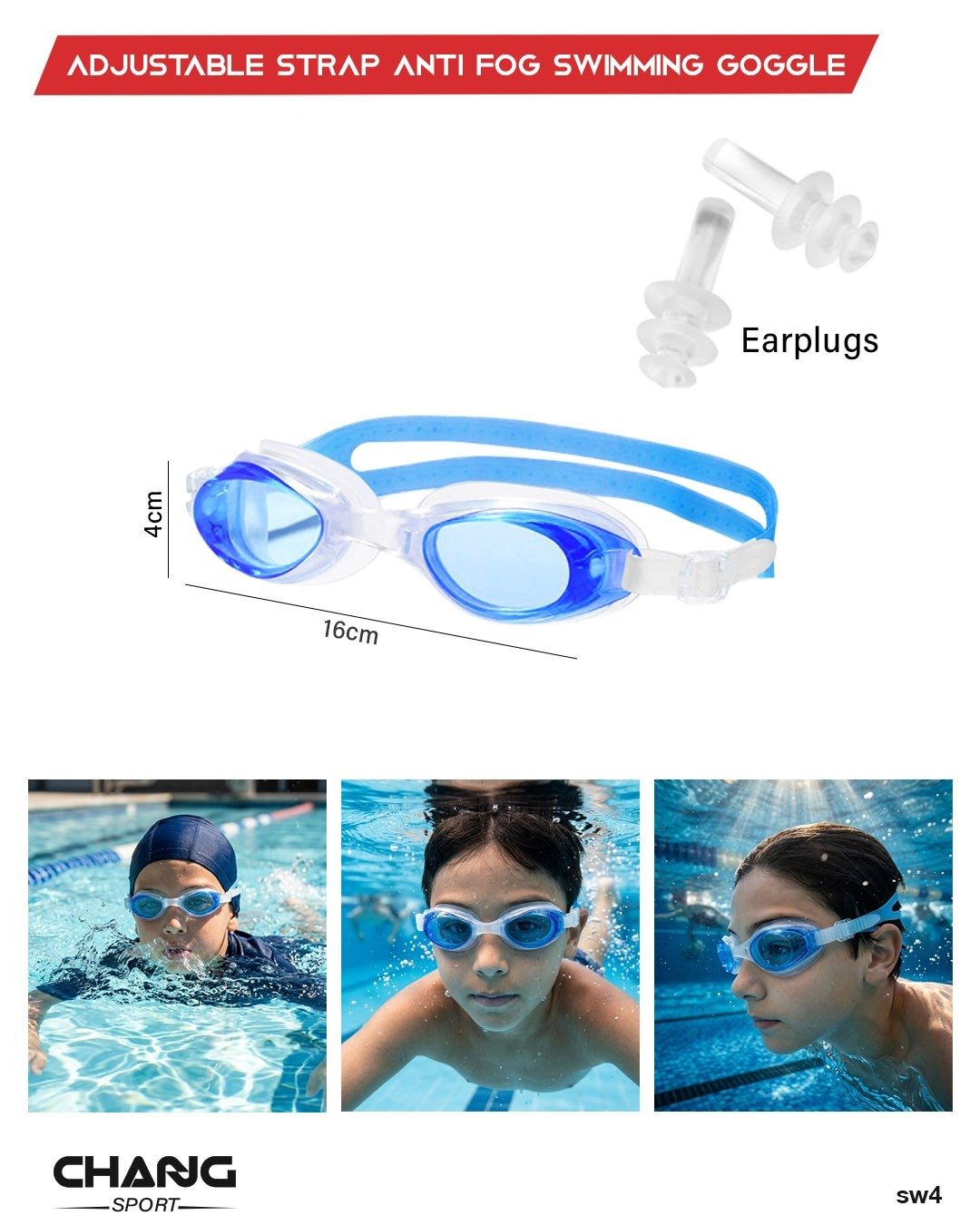 Adjustable Anti-Fog Swimming Goggles with Earplugs "SW4"