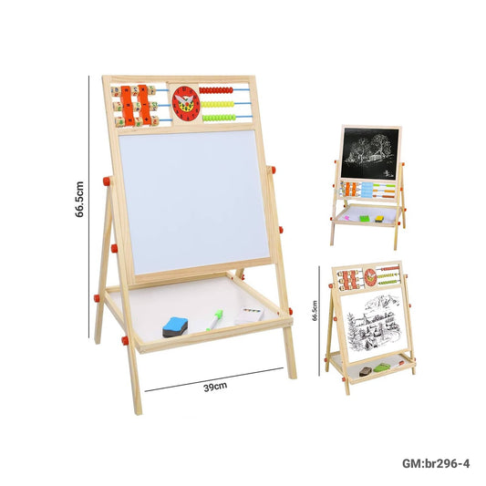 Double-Sided Kids Drawing Board with Magnetic Abacus & Clock "br296-4"