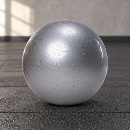 889-3 grey grooved exercise ball on a charcoal fitness studio floor