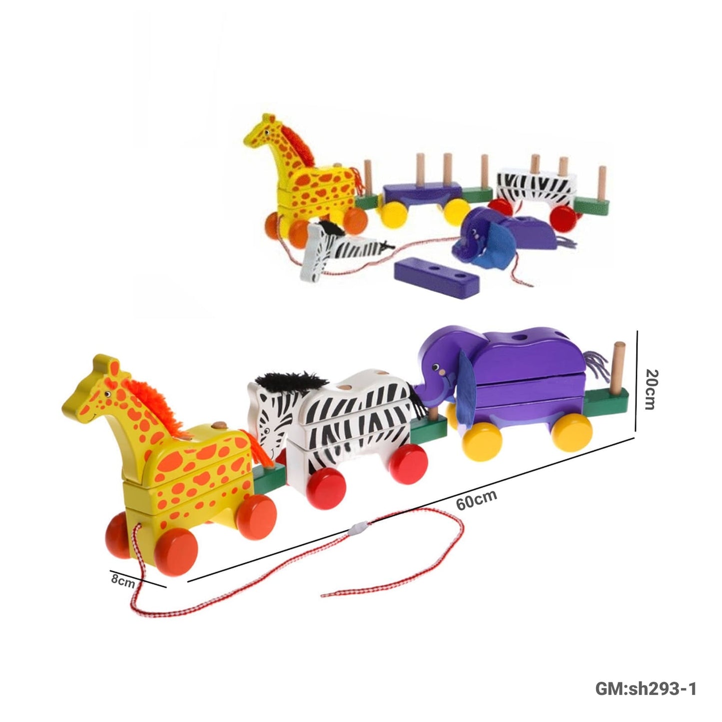 Wooden Elephant Toy on Wheels "sh293-1"